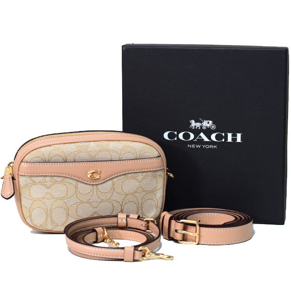 コーチ バッグ COACH シグネチャージャガード カーフレザー アイビー ロゴ 3way ショルダー 斜め掛け クラッチ ウエスト ヒップ バッグ ライトカーキ×ビーチウッド（箱あり）38687【ブランド 新品 送料無料 誕生日 プレゼント 正規 人気 レディース 安心 保証 ギフト 】 1