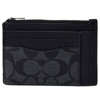 コーチ メンズ カード入れ COACH メンズ コーティングキャンパス スムースカーフレザー シグネチャー マルチウェイ ジップ カードケース コインケース 小銭入れ チャコール×ブラック 66649