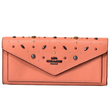 コーチ 長財布 COACH ペブルレザー 花柄 フラワー フローラル プレーリー リベット スタッズ ソフト ウォレット 二つ折り 長財布 ダークブラッシュ 29716 【ブランド 新品 送料無料 誕生日 プレゼント 正規 人気 安心 保証 ギフト 10倍 OUTLET 包装 即日発送 代引無料 】