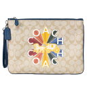 コーチ バッグ COACH コーティングキャンバス スムースレザー シグネチャー ロゴ ラジアル レインボー ラージ リストレット 30 クラッチバッグ ライトカーキ×デニムマルチ 76751【ブランド 新品 送料無料 誕生日 正規 人気 安心 保証 包装 即日発送 代引無料 】
