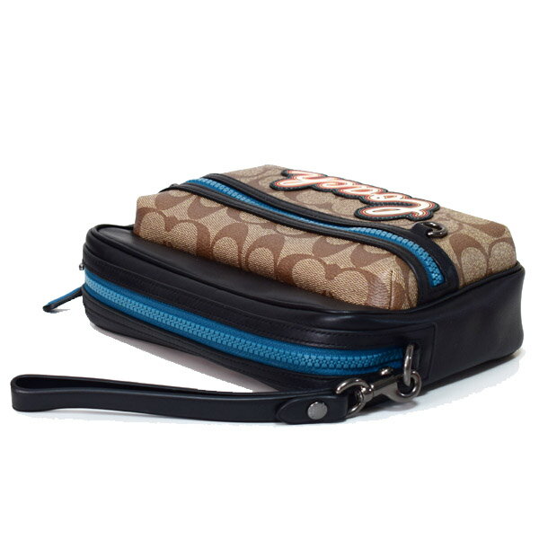 コーチ バッグ COACH コーティングキャンバス カーフレザー シグネチャー テレイン ポーチ ロゴ スクリプト リストレット クラッチ セカンドバッグ タン 76869【ブランド 新品 送料無料 誕生日 プレゼント 正規 人気 】