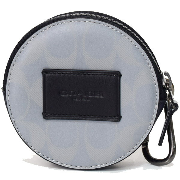 コーチ メンズ 小物 COACH コーティングキャンバス スムースカーフレザー リフレクティブレザー シグネチャー ラウンド ハイブリッド カラビナ付き ポーチ リフレクティブシルバー 91226【ブランド 新品 送料無料 正規 安心 保証 ギフト 10倍 包装 即日発送 代引無料】