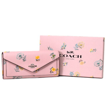 コーチ 長財布 COACH コーティングキャンバス スムースレザー ダンデライオン タンポポ フローラル 花柄 フラワー プリント チェーン付き スリム エンベロープ 二つ折り 長財布 専用BOX付き ブロッサムマルチ coach2528【新品 送料無料 正規 保証 10倍 即日発送 代引無料 】