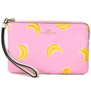 コーチ マルチポーチ COACH コーティングキャンバス スムースレザー バナナ フルーツ プリント コーナー ジップ リストレット ポーチ ピンク×レモネード...