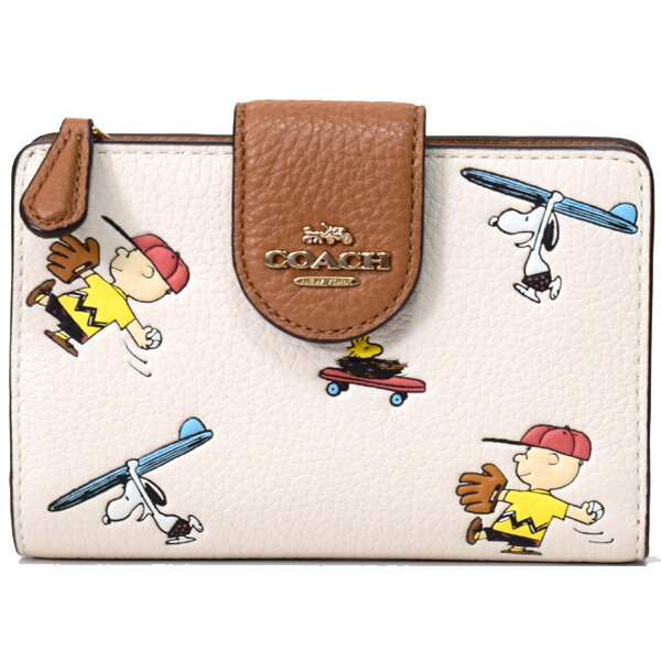 コーチ 財布 COACH ぺブルレザー ピーナッツ コラボ スヌーピー スポーツ プリント ミディアム コーナー ジップ ウォレット 二つ折り財布 チャークマルチ C4899【ブランド 新品 送料無料 正規 安心 保証 10倍 OUTLET】のサムネイル