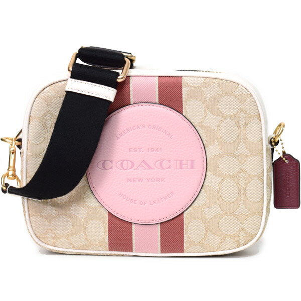 コーチ バッグ COACH ジャガード ぺブルレザー シグネチャー デンプシー ストライプ パッチ カメラバッグ クロスボディ 斜め掛け 2way クラッチ ショルダーバッグ ライトカーキ×パウダーピンクマルチ coach1912【新品 送料無料 包装 即日発送】のサムネイル