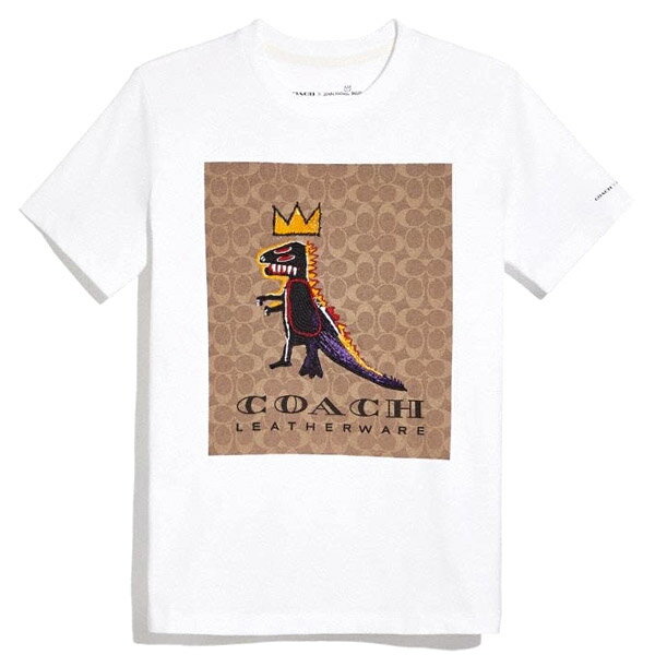 コーチ シャツ COACH シグネチャー ジャン ミシェル バスキア コラボ ダイナソー 恐竜 レキシー REXY クラウン 刺繡 Tシャツ 半袖 XS（日本サイズS相当） ホワイト C0279【ブランド 新品 送料無料 人気 安心 保証 ギフト 10倍 OUTLET 包装 即日発送 代引無料 】