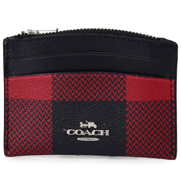 コーチ カードケース COACH コーティングキャンバス スムースレザー バッファロー プラッド チェック柄 プリント シェイプド カードケース 名刺入れ 定期入れ パスケース コインケース ブラック×レッドマルチ C6899【新品 送料無料 正規 10倍 OUTLET 即日発送 代引無料 】