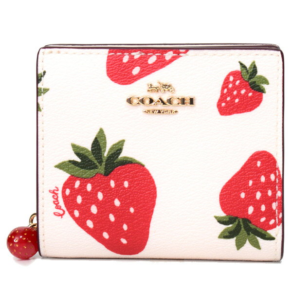 コーチ 財布 COACH レザー ストロベリー 苺 いちご プリント チャーム スナップ ウォレット コンパクト 二つ折り 財布 チャークマルチ CH539【新品 送料無料 正規 人気 安心 保証 10倍 OUTLET 即日発送】のサムネイル