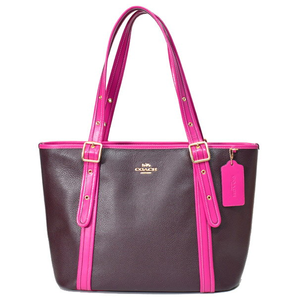 コーチ バッグ COACH ぺブルレザー アシュトン カラーブロック ロゴ ジップ トップ トートバッグ オックスブラッド×ピンク CM080【ブランド 新品 送料無料 正規 安心 保証 10倍 包装 即日発送 】