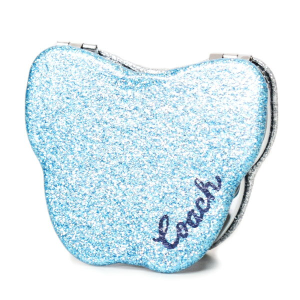 コーチ 鏡 COACH グリッター ラメ バタフライ 蝶々 ロゴ 拡大鏡付き コンパクト 両面鏡 ミラー 折りたたみ 手鏡 ブルー×シルバー CU756【ブランド 新品 送料無料 誕生日 プレゼント 正規 人気 レディース 安心 保証 ギフト 10倍 OUTLET 包装 即日発送 】