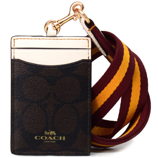 コーチ（COACH) コーチ カードケース COACH コーティングキャンバス レザー シグネチャー ID ランヤード 首かけ カードケース ブラウン×チャークマルチ CB858【ブランド 新品 送料無料 誕生日 正規 人気 レディース 安心 保証 10倍 OUTLET 包装 即日発送 】