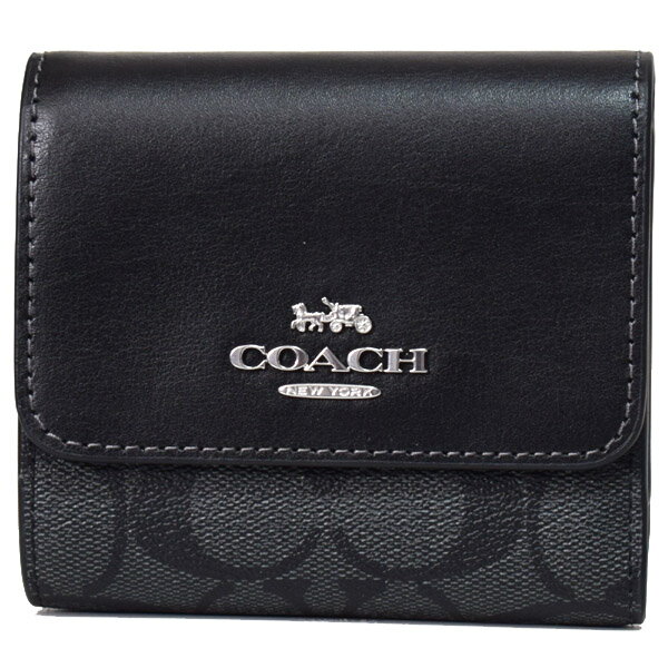 コーチ 財布 COACH コーティングキャンバス レザー シグネチャー スモール トリフォールド コンパクト 三つ折り財布 グラファイト×ブラック CE930【ブランド 新品 送料無料 誕生日 プレゼント 正規 人気 レディース 安心 保証 ギフト 10倍 OUTLET 包装 即日発送】