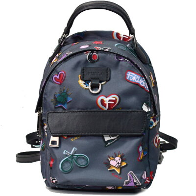 フルラ バッグ FURLA ナイロン レザー ファーヴォラ ハート アニマル プリント ミニ バックパック リュックサック グレー×ブラック 978477【ブランド 新品 送料無料 誕生日 記念日 お祝い プレゼント 正規 人気 レディース 安心 保証 包装 即日発送 代引無料 】