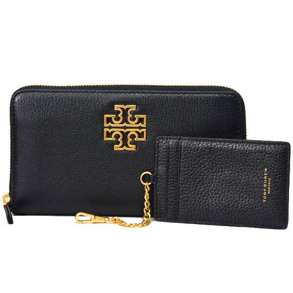 トリーバーチ 長財布 TORY BURCH レザー ブリテン ロゴ ジップ コンチネンタル カードケース 定期入れ 2点セット ブラック 141004【ブランド 新品 送料無料 誕生日 記念日 お祝い 正規 人気 安心 アウトレット プレゼント ギフト 即日出荷】