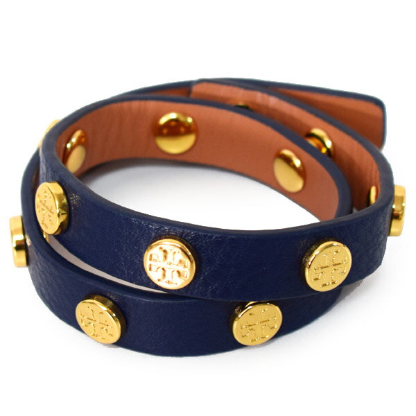 Rakuten - トリーバーチ ジュエリー TORY BURCH レザー ダブル ラップ ロゴ スタッズ 2連ブレス バングル ブレスレット ネイビー 33858【ブランド 新品 送料無料 誕生日 記念日 プレゼント 正規 人気 レディース 安心 保証 ギフト 10倍 OUTLET 包装 即日発送 日本未発売】
