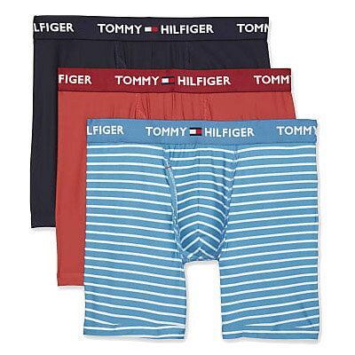 トミーヒルフィガー パンツ TOMMY HILFIGER ポリエステル エラスタン メンズ エブリデイ マイクロ ストレッチ ウエスト ロゴ ロング ボクサー ブリーフ 下着 ボクサーパンツ 3枚セット 日本未発売 S ブルーストライプセット 09T3740622【送料無料 即日発送 代引無料】