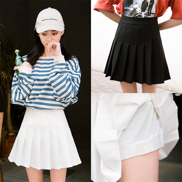 미니 길이 플리츠 스커트 레이디스 하의 유니폼 스카와 캐주얼 봄 여름 jk 블랙 화이트 이너 팬츠 첨부 미니 스커트 스쿨 통학 학생 플레어 패션 귀여운 짧은 길이 무지