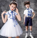 ダンス衣装 キッズ 子供 中華風ダンス衣装 エスニック風 チャイナドレス キッズ 女の子 男の子 子ども ワンピース トップス パンツ セットアップ 刺繍柄 舞台衣装 ステージ 演出 撮影ドレス お正月 演奏会 音楽会 中国風 華流 コスプレ衣装 学園祭 パーティー ダンス衣装(4)