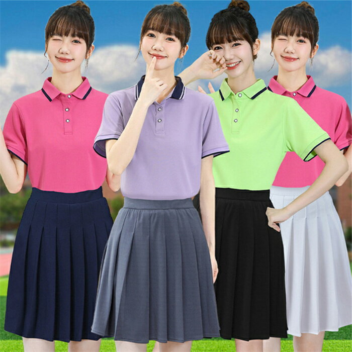 レディース 上下セット夏 スポーツウェア テニスウェア ゴルフウェア tシャツ&スカート 半袖tシャツプリーツスカート カジュアル ゴルフウェア ポロシャツ ス...