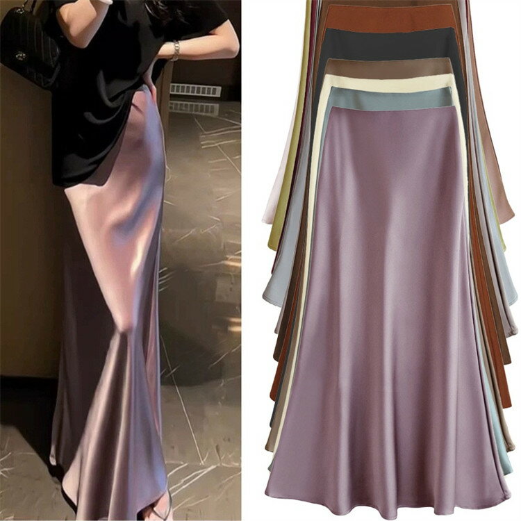 スカート 大きいサイズ レディース おしゃれ ファッション カジュアル デート 女子会 普段使い ぽっちゃり 春 サテンスカート フィッシュテール ヒップ カバー スリム オフィス ドレープ ロング スカート