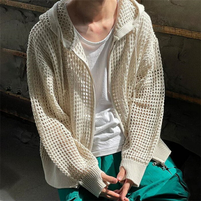 サマーニットTシャツ メンズ 長袖 長袖ニット メンズ 涼しい フード付き ニットtシ...