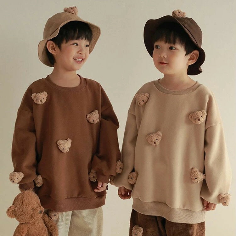 リンクコーデ 親子 セット 秋 長袖 親子ペア トレーナー スウェット 赤ちゃん ロンパース クマ付き 親..
