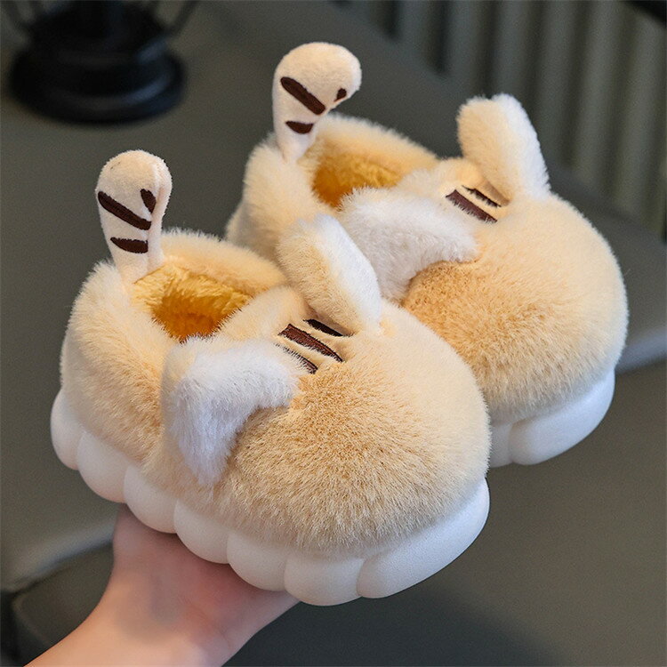 Women'S Shoes - キッズ 子供用 秋冬 ルームシューズ スリッパ キャラクター かわいい 厚底 裏起毛 ボア あったか 室内履き コットン かかと付き 暖かい