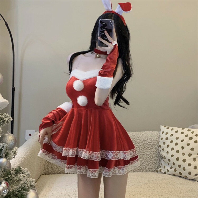 サンタ コスプレ レディース セクシー 4点セット 可愛い 兎 兎耳 うさぎ ウサギ カチューシャ ワンピー..