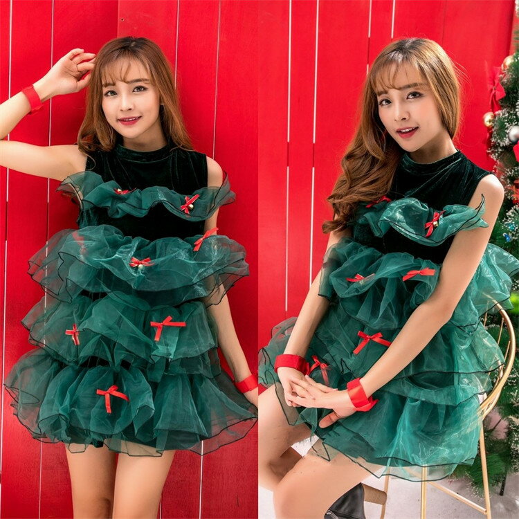 クリスマスツリー ワンピース レディース セクシー コスプレ 可愛い 仮装 ワンピース ショートパンツ ブレスレット 3点セット パーティー イベント サンタコ...