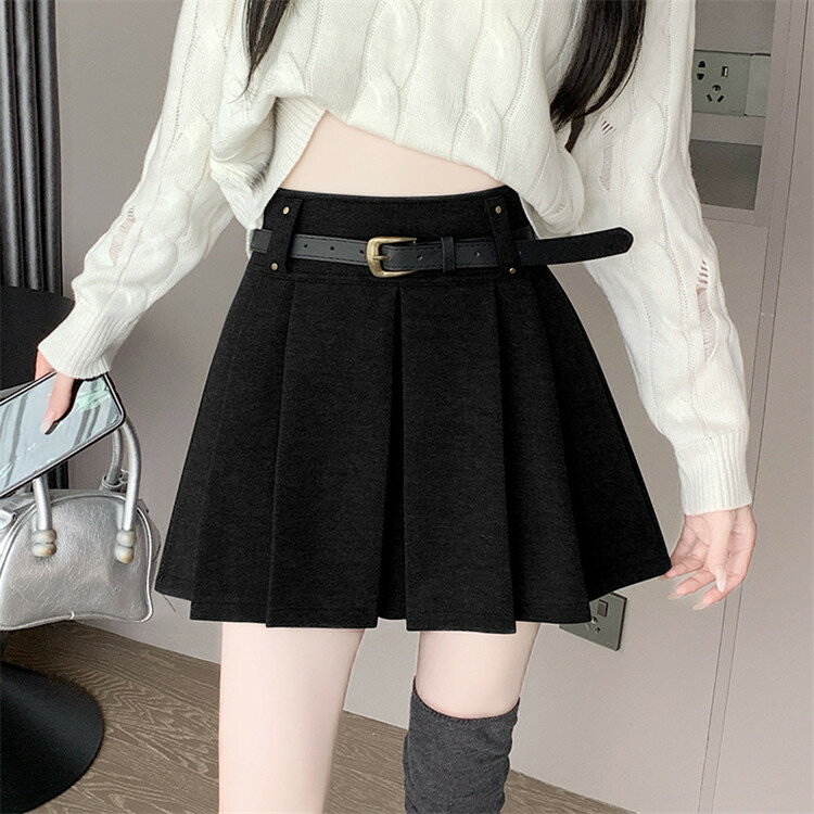 乐天商城 - スカート レディース 秋冬 ミニスカート プリーツ Aライン ハイウエスト 毛織 ウール ポリエステル 無地 グレー ブラック 韓国ファッション かわいい きれいめ お洒落 おしゃれ スタイルアップ カジュアル 普段使い デート