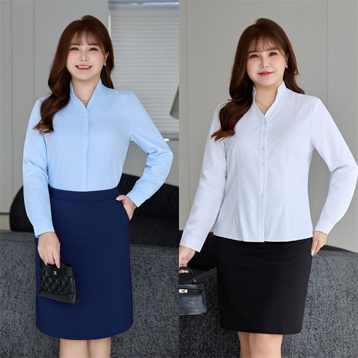 乐天商城 - 長袖 ワイシャツ レディース 大きいサイズ シャツ ブラウス Vネック 制服 ビジネス 無地 おしゃれ Yシャツ スリム 白シャツ ドレスシャツ レギュラーシャツ 事務服 ビジネスシャツ オフィス 通勤 仕事着