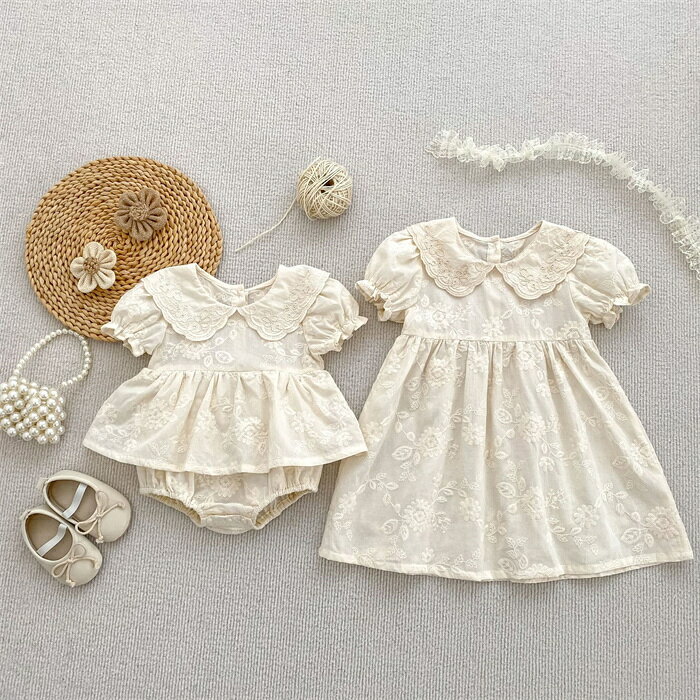 子供服 女の子 夏服 ロンパース ワンピース 姉妹コーデ 可愛い おしゃれ 花柄 姉妹服 ベビー服 半袖 赤ちゃん キッズ服 姉妹リンク かわいい ベビー ドレス ガールズ 新生児 誕生日 プレゼント 写真撮影 結婚式