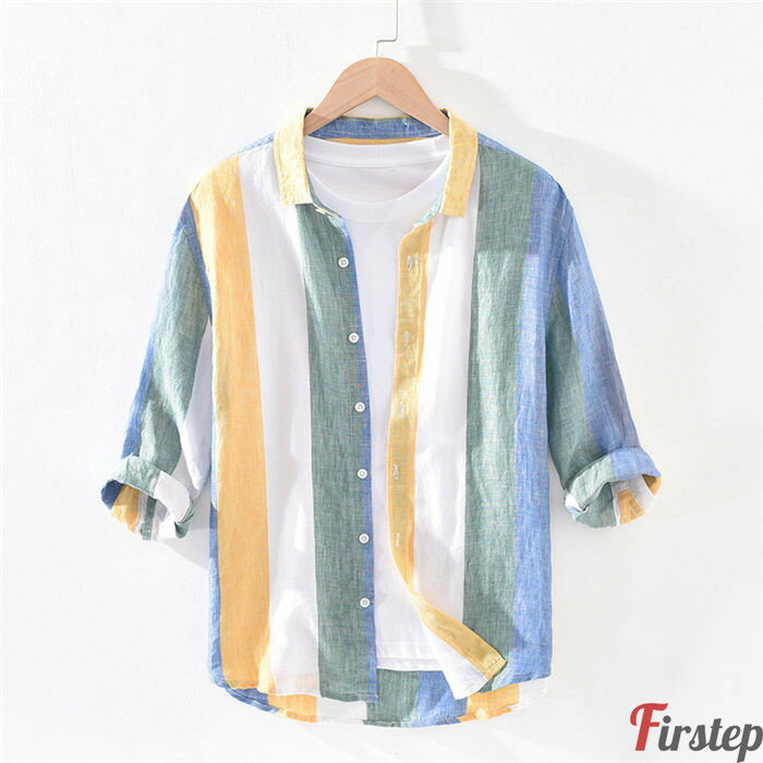 ストライプシャツ tシャツ 半袖シャツ 七分袖 春夏 ワイシャツ シャツ メンズ 綿シャツ 七分袖 カジュアル 薄手 開襟シャツ スリム 通学 通勤 薄手 体型カバー 大きいサイズ ファッション おしゃれ