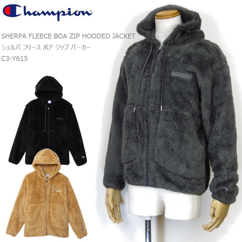 チャンピオン ボアジャケット レディース [2023秋冬新作] チャンピオン フリース パーカー Champion SHERPA FLEECE BOA ZIP HOODED JACKET シェルパフリース ボア ジップ フーデッド ジャケット メンズ レディース C3-Y615 キャンプ キャンプウェア