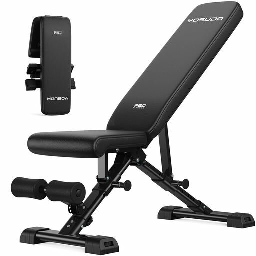 YOSUDAトレーニングベンチインクラインベンチ耐荷重360kgワンタッチ角度調節3WAY可変式全身対応折りたたみ省スペース設計収納便利高密度フォーム通気レザー快適座面ベンチプレス台&腹筋…