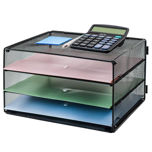 VANRA書類トレー3段レタートレイメッシュメタルA4サイズ横型レターケースファイルラック卓上収納ラックブラック新聞/雑誌/A4ファイル/フォルダー書類入れ事務用品オフィス