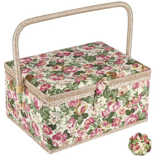D&D裁縫箱ソーイングボックス大容量小物入れ花柄道具箱裁縫裁縫道具トレトロモダン収納二層収納縫製アクセサリー収納ボックスツールボックスピンクッション小物収納贈り物誕生日母の…