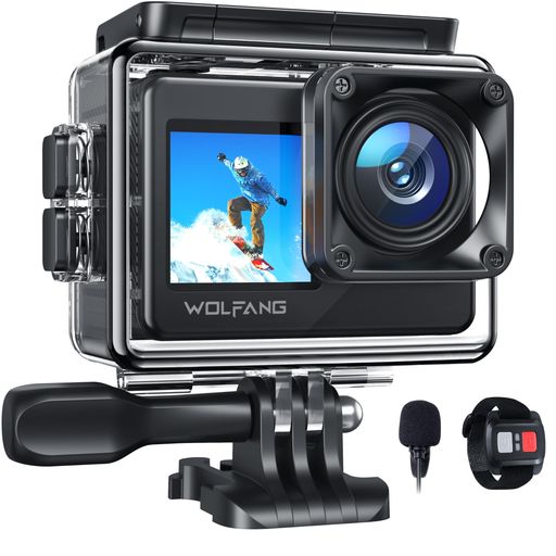 WOLFANG アクションカメラ 4K 2000万画素 水中カメラ WiFi搭載 外部マイク対応 40M防水 HDMI出力 170度広角レンズ リモコン付き 1050mAhバッテリー2個付き アクションカム ウェアラブルカメラ 豊富…