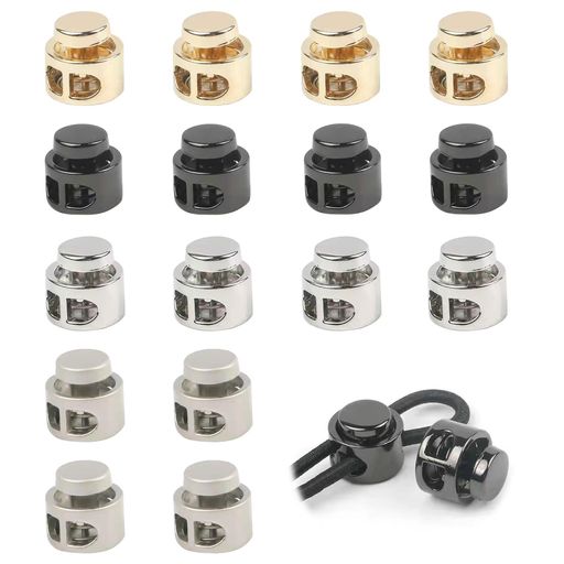 コードストッパー調整ストッパー金属ストッパー2穴コードロックストッパー(16個セット)丸型穴径約4mmコードストッパーシューレースストッパー紐止め給食袋靴靴紐交換補修用手作り