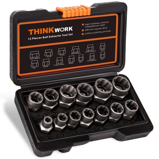 THINKWORKインパクトボルト&ナットリムーバーセット、13+1ピースボルトエクストラクターツールセット、..