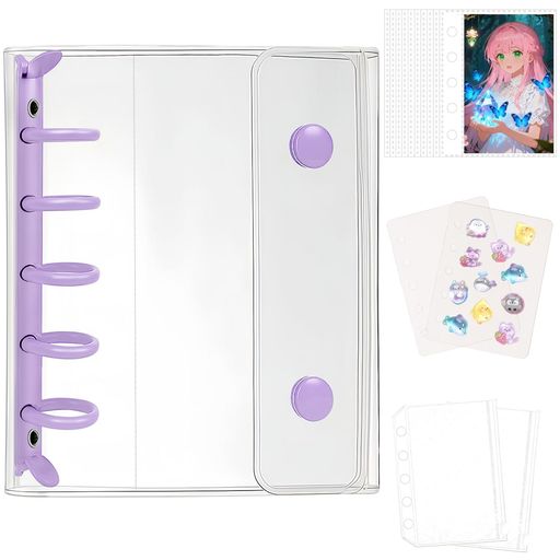PAEUKUONシール帳透明M5ミニバインダー【リフィルx10枚+透明剥離紙シールx10枚+チャック付きポケットx2枚】PETシートはがせる軽量クリアバインダーシール手帳推し活コレクションプレゼント用