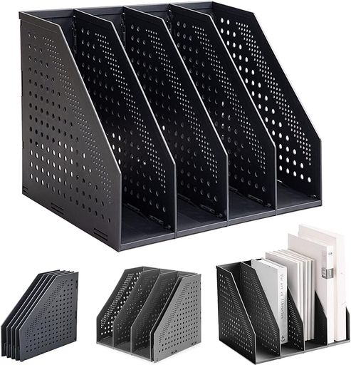 樂天商城 - hengshao伸縮式A4ブックエンド倒れない4段ファイルたて折りたたみファイルボックスファイルスタンド本立て卓上書類たて書類ケースデスク収納大容量本棚教科書文具整理事務用品(ブラック)