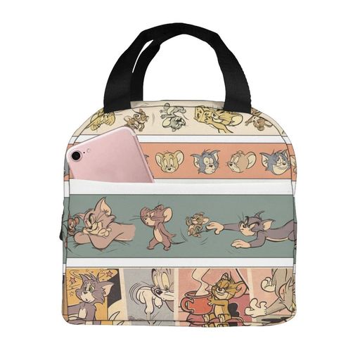 トムとジェリー保冷がま口ランチバッグブラックお弁当箱保温保冷バッグファスナー付きコンパクトお弁当袋ソフトクーラーバッグトート・エコバッグ