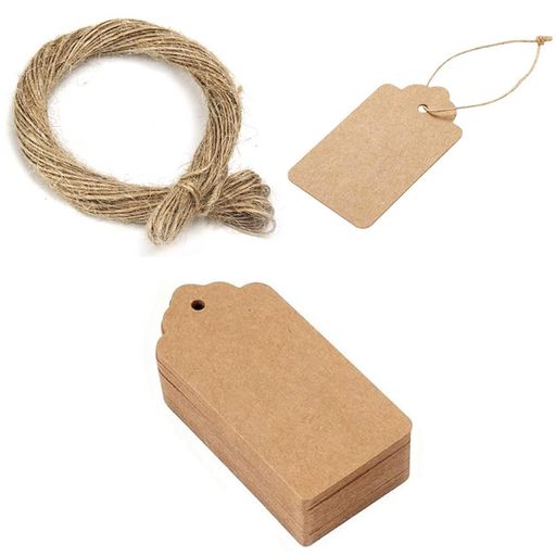 MEDUSHASHAタグ値札タグ荷札100枚(サイズ:30mmX50mm)糸付き下げ札無料の麻糸付き(長さ:10m)菓子屋ギフトラベル結婚式パーティー撮影用茶色