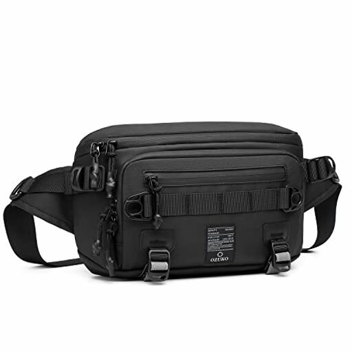 ウエストバッグメンズ3段ポケットIDEASHOW2WAYボディバッグウエストポーチ防水ワンショルダー多機能ヒップバッグスポーツバッグ大容量9.7inchIpad収納可通勤自転車旅行釣り仕事作業用12ポケ…