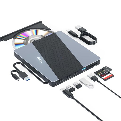 Alxum8-IN-1Type-C/USB3.0ACDDVDドライブ外付け-CDレコ超高速データ入出力8XCD24XSD/TFカードリーダー付きWindows/Desktop/Linux/Vista/Imac/Macbook対応