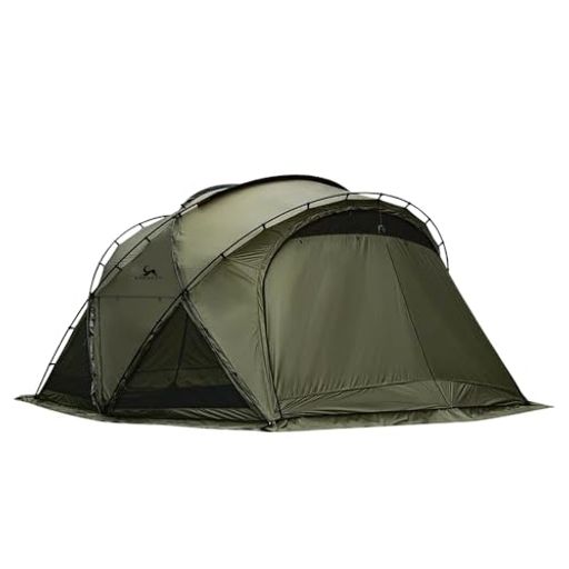 Rakuten - TOMOUNT 大型 シェルターテント 75Dナイロン 軽量 ドームテント 高220CM アルミポール 3~4人用 自立式 アウトドア 【TPUドア + メッシュドア】煙突穴付き 多機能 キャノピー 4シーズン適用 簡単…