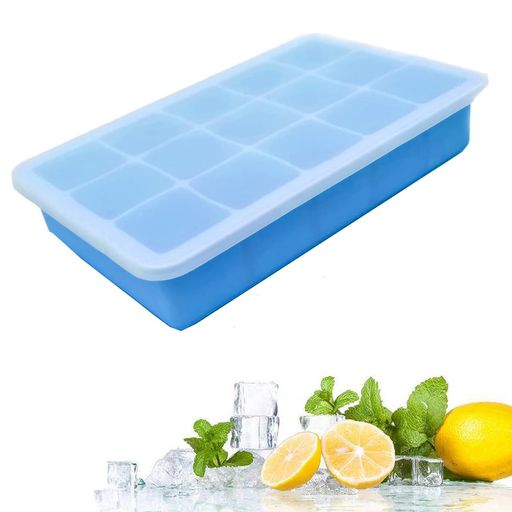 LIKENNY 製氷皿 四角氷 製氷器 シリコン製氷機製氷ケースアイスキューブ アイストレー ゼリー飲料 果物 透明氷 取り出しやすい 蓋付き冷凍保存 耐久性 家庭用 DIY 小型製氷機 15穴(ブルー)