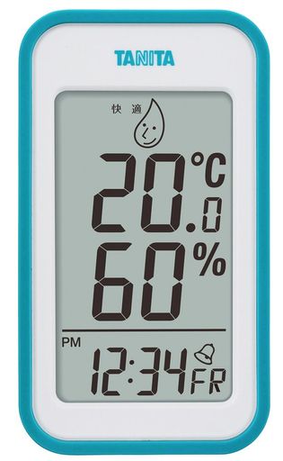 タニタ 温湿度計 大画面 一目で室内環境がわかる 時計 カレンダー アラーム 温度 湿度 デジタル 壁掛け 卓上 マグネット ブルー TT-559 BL